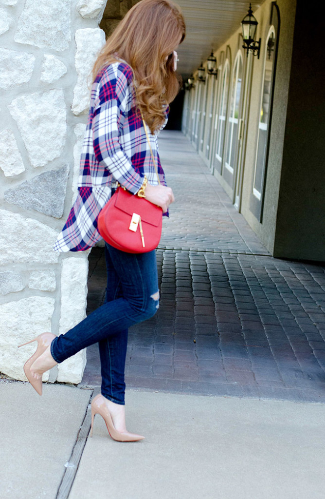 Plaid and Skinny Jeans - Jimmy Choos & Tennis Shoes