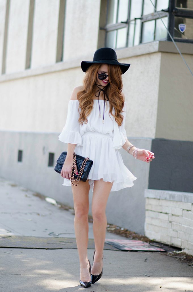 White Romper with Black Accessories... - Jimmy Choos & Tennis Shoes