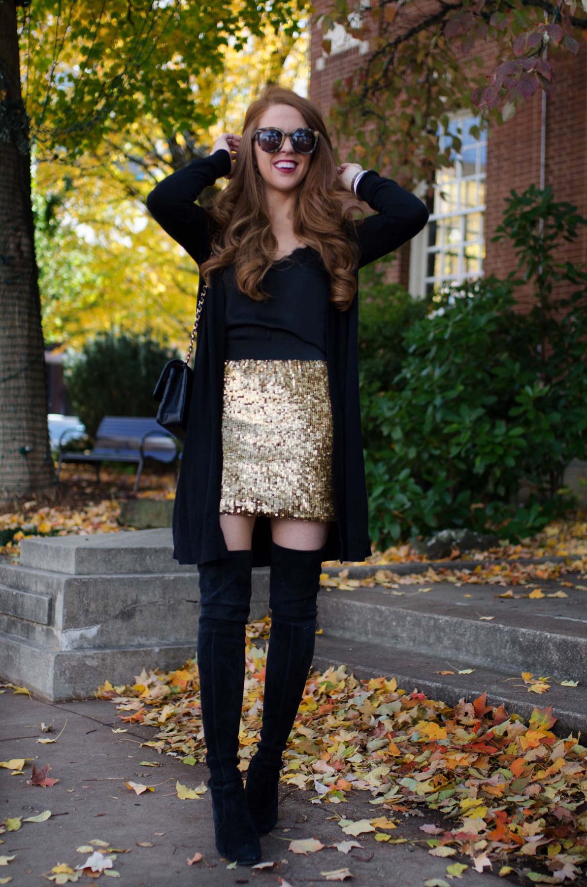 Gold Sequin Skirt for the Holidays - Jimmy Choos & Tennis Shoes