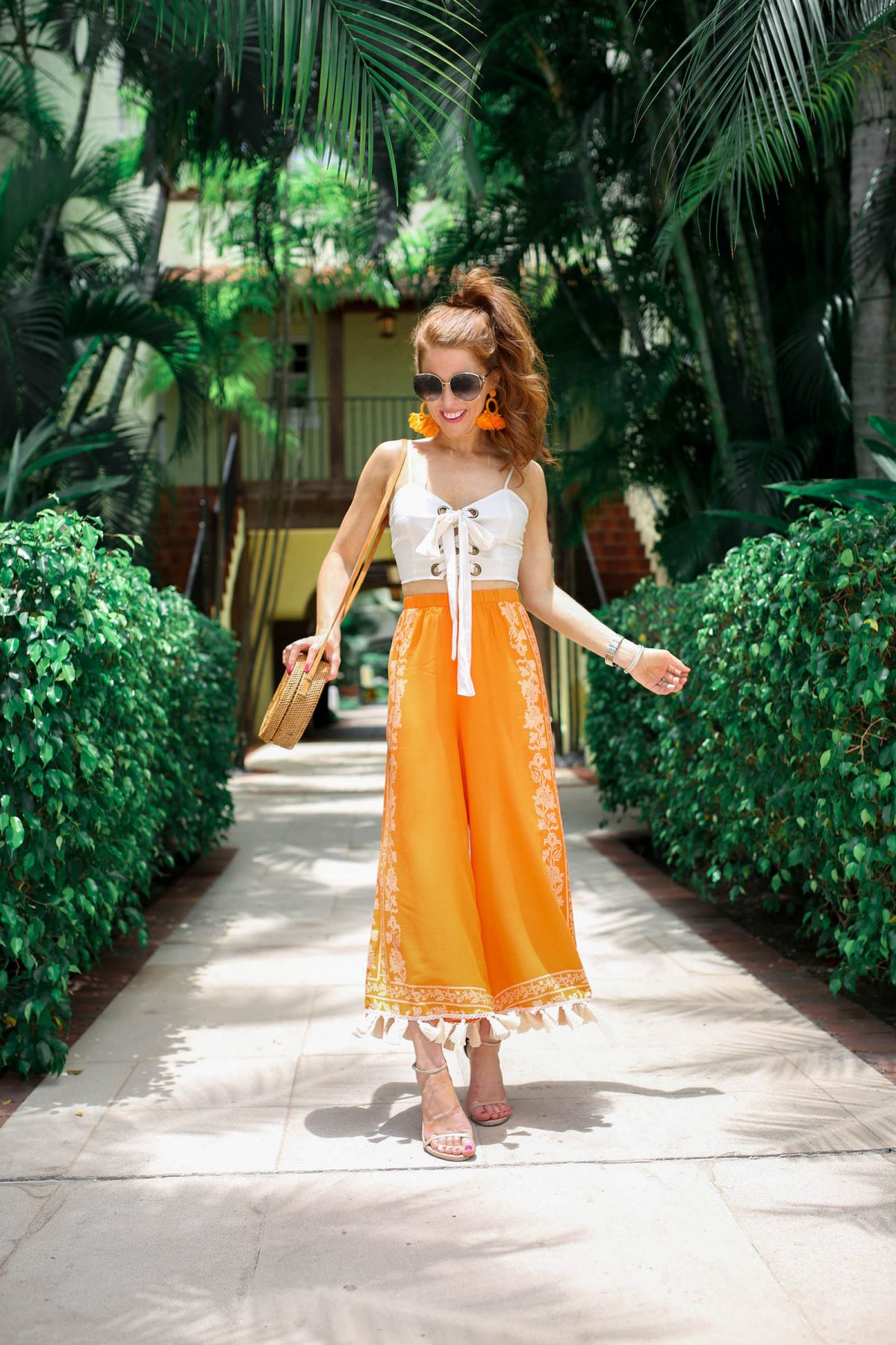 Orange Tassel Trim Pants Jimmy Choos & Tennis Shoes